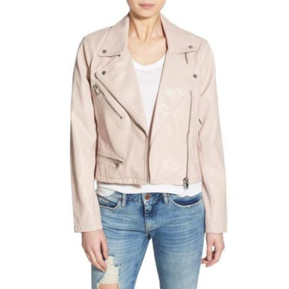 BLANKNYC Faux Leather Moto Jacket Asymmetrical Zip Blush Pink Large